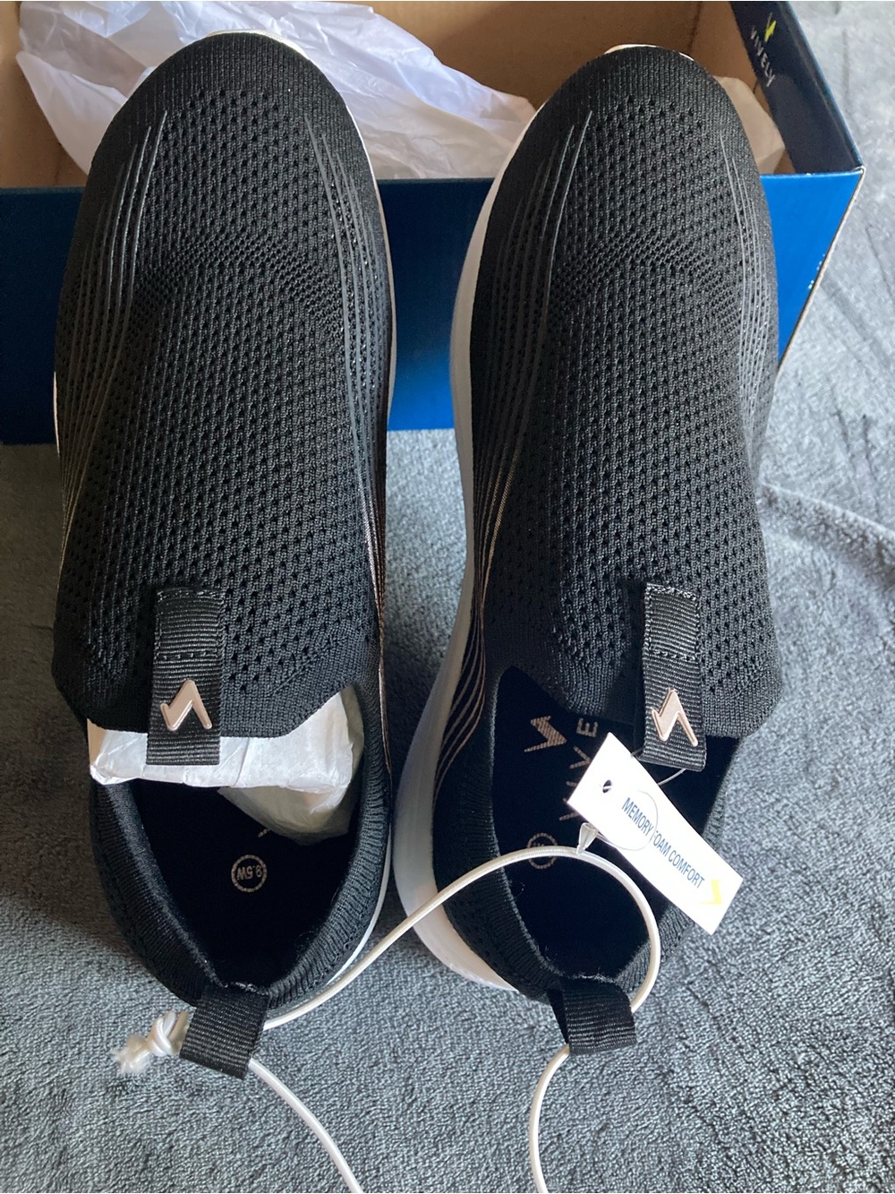 Slip-On Knit Walking Sneakers - Black with Rose Gold Stripes - Picture 4 of 7